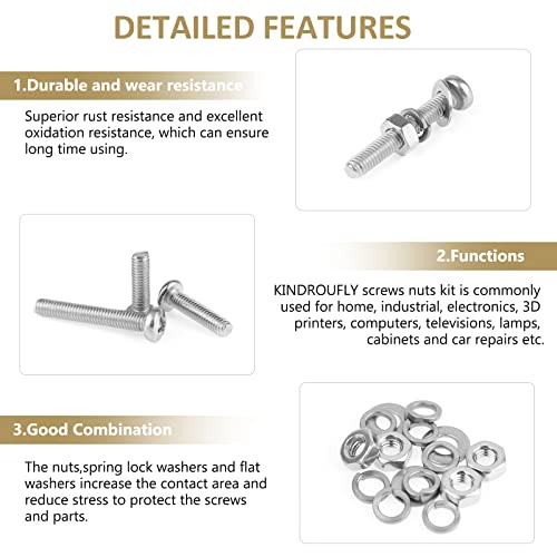 562 Pieces M3 x 4/6 /8/10 /12/16 /20mm Phillips Pan Head Machine Screws Nuts Washers Assortment Kit, 304 Stainless Steel, Fully Machine Thread - size: M3