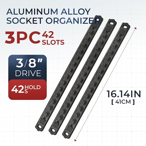 Reniteco Magnetic Socket Organizer Set, 3-Pack 3/8” Socket Rails - color: Black, size: 3/8-Inch Drive,3pc
