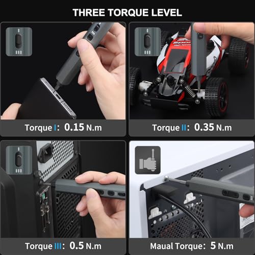 STREBITO 155 in 1 Electric Screwdriver Set, Electric Precision Screwdriver | 140 S2 Magnetic Bits, 3 Torque Settings, 650mAh Battery, Small Power Screwdriver Electronic Repair Tool Kit for Computer RC - color: Grey