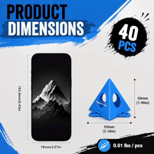 RUGLAMZHIP 40pcs Painters Pyramids, Painters Pyramid Stands (Blue) | Painter's Stands & Mini Tripods for Door Risers, Cabinet Doors, Paint Tent, Woodworking Tools, Cabinet Pouring Accessories - style: Blue-40pcs