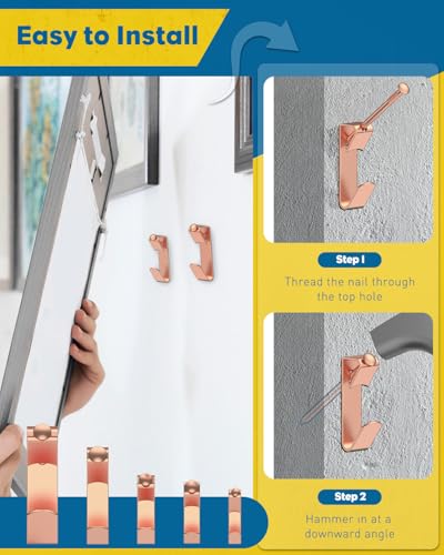 Uniclife 188 Pcs Rose Gold Picture Hanging Kit, 10 lb, 20 lb, 30 lb, 50 lb, 100 lb Heavy Duty Picture Hangers for Drywall & Wood, Picture Hanging Hooks, Frame Hooks for Hanging Photos - size: 188 Pcs, style: Rose Gold