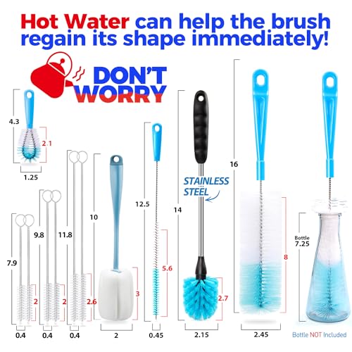 Holikme Bottle Brush Tube Cleaning Lab Set with Long Handle,Blue - color: Azul