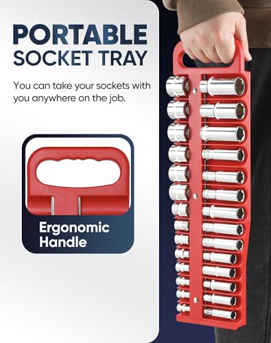 Reniteco Magnetic Socket Organizer, 3/8" Drive, 28-Socket Rail - color: 3/8"-Red