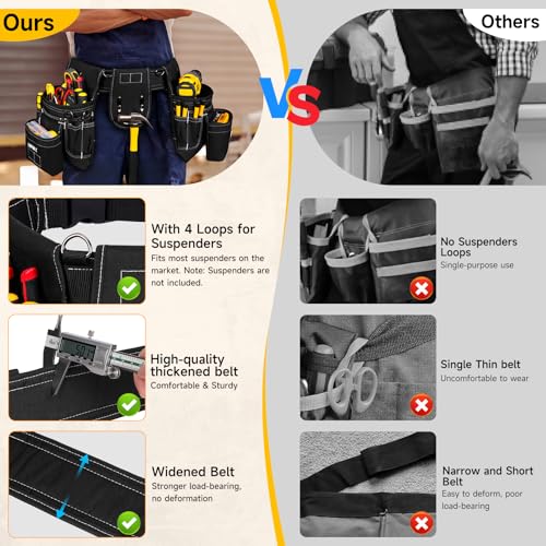 LEFOR·Z Tool Belt with 4 D-Rings,27-Pockets Tool Belts for Men,Construction - color: Black, size: 27 Pockets with Magnet Pouch