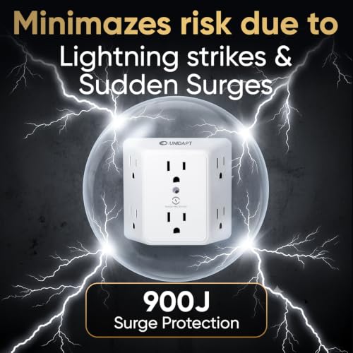 Unidapt Multi Plug 6 Outlet Extender, Surge Protector 900J, 2 Pack | Wall Splitter Power Strip, 3 Side Wide Spaced Adapter, Mountable Wall Tap Charger Expander for Office, Home, Travel - style: 2-Pack