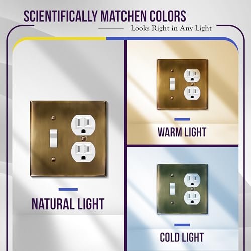 ENERLITES Combination Toggle & Duplex Metal Wall Plate, Antique Brass - color: Antique Brass, size: Standard Size