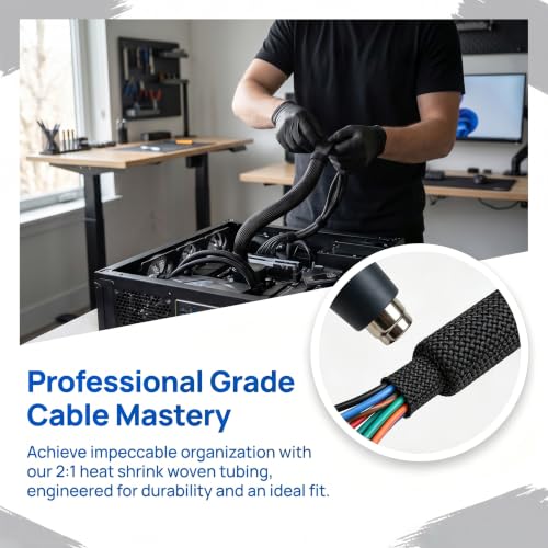 25ft 1/4" Heat Shrinkable Braided Sleeving, Wire Harness Sheath Cable Wrap - size: 25ft- 1/4"(6mm)