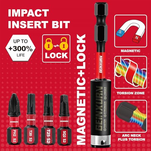 GEINXURN Impact Tough Phillips Square Torx 1 in. Insert Driver Bits, 41Pack T20/T25/PH2/SQ2 Screwdriver Power Bits Set with 1Pcs Impact Bit Holder - size: MIX-41PCS
