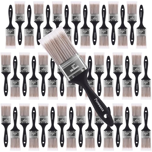 Paint Brushes - 2 Inch Flat and Angle Paint Brush for All Latex and Oil Paints & Stains Paintbrush for Varnish, Paste, Gesso and Limewash (48 Packs) - size: 48 packs