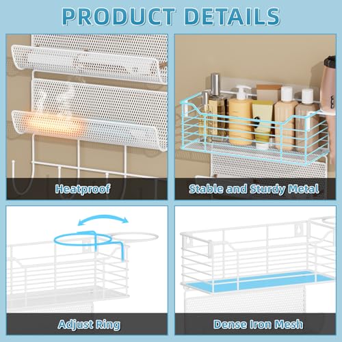 4 Tier Hair Tool Organizer Wall Mount, curling iron holder Basket, White - color: 5 Tiers White