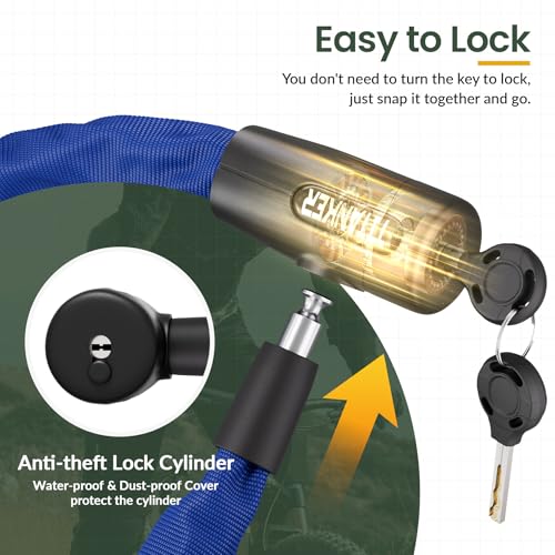 Titanker Bike Chain Lock with Keys, 3.3 Feet Security Heavy Duty Anti-Theft Bicycle Chain Locks for Bike, Motorcycle, Bicycle, Door, Gate, Fence, Grill (6mm, 8mm, 10mm Thick Chain) - color: Blue-6mm Chain
