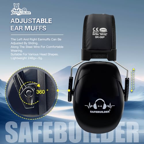 SAFEBUILDER Ear Protection Ear muffs Noise Reduction NRR 28dB Adjustable Hearing Protection for Working Mowing SK-06P - color: Black