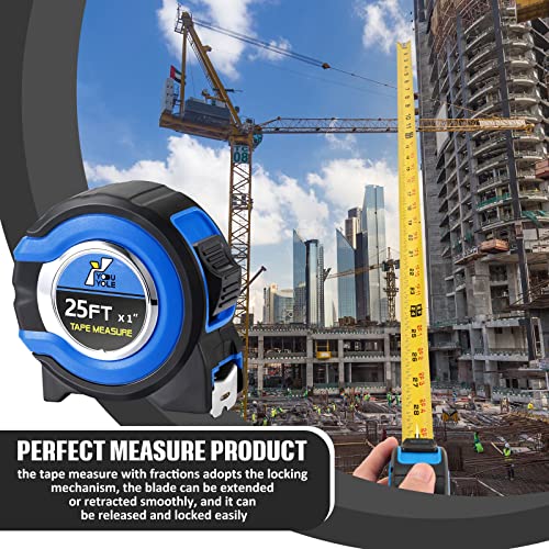 Youyole 24 Pack Tape Measure with Fractions 1/8 Steel Measuring Tape Retractable Easy Read Measurement Ruler Steel Power Blade (25 ft X 1 in,Blue) - color: Blue