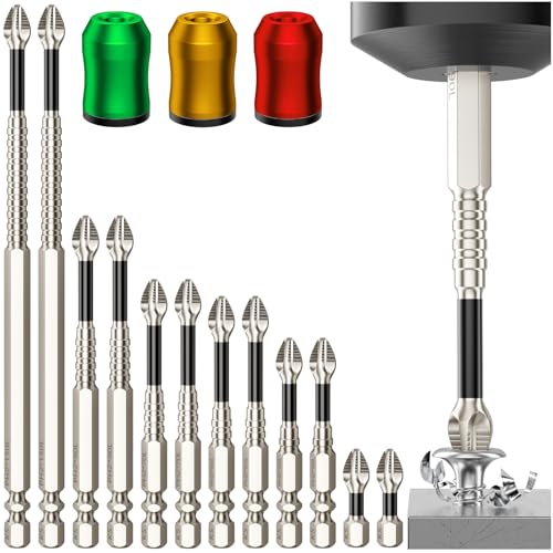 High-Magnetic Screwdriver Drill Bit Set with 3pcs Magnetic Screw Holder - color: 12pcs+3pcs Set