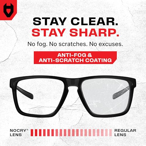 NoCry ANSI Z87.1 Safety Glasses with Readers 1.5 with Anti Fog & Anti Scratch Coating — Full Lens Safety Reading Glasses for Men & Women — Protective Eyewear with Side Shields and 100% UV Protection - color: Black & Black