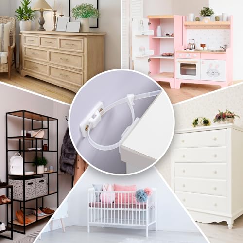 12 Pack Furniture Anchors for Baby Proof, Furniture Straps to Wall - color: White Furniture Anchors - 12 Pack