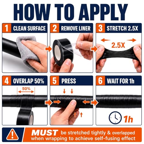 Self Fusing Silicone Tape 2 Rolls Flex Seal Tape 1 Inch x 10 Feet - color: Black