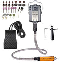 1000W Rotary Tool Flex Shaft Electric Hanging Grinder Carver, Forward and Reverse Rotation, Multi-Function Metalworking Jewelry Repair Kit, Foot Pedal Control, Metal Flexible Shaft, 30000 RPM - style: 1000W, 0.4-6.5mm; Forward & Reverse Rotation