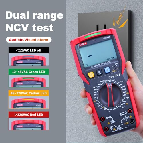 UNI-T UT89XD Digital Multimeter Tester, TRMS 6000 Counts AC DC 1000V Multimetro Volt Ohm Meter Automotive Electrical Capacitance Multimeter, Measures Current Temperature NCV Resistance - style: UT89XD[12V LED Test]
