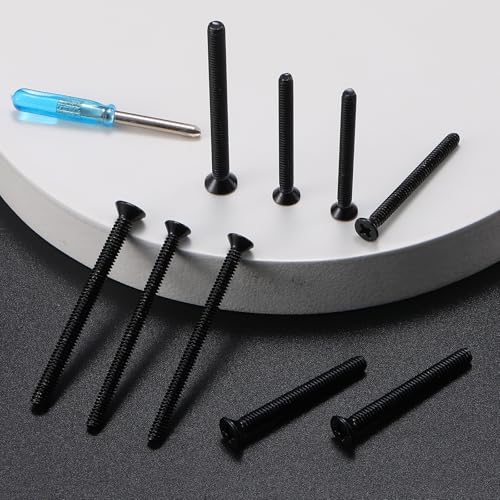 126Pcs Flat Head Phillips Electrician's Machine Screw Kit, Long Electrical Outlet Screw, #6-32#8-32, 304 Stainless Steel for Wall Plate Switch/Outlets,Mounting Electrical Extender, with Tool - color: Black, size: #6#8 126Pcs