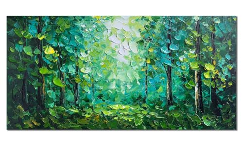 zoinart Green Midsummer Forest Oil Painting Canvas Wall Art 24×48 inches Large Nature Landscape Artwork for Living Room Bedroom Office Home Wall Decor - color: YH-B205