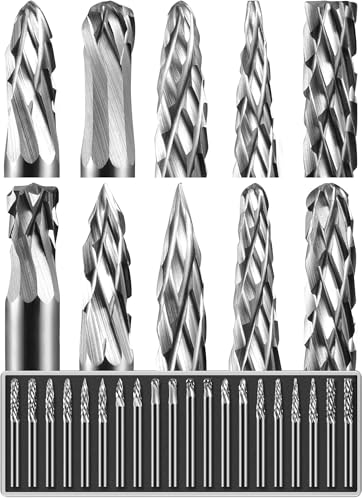 Sworker 20 Pcs Carbide Burr Set 1/8" Shank Compatible with Dremel Bits Rotary Tools Attachment Kit Rasp Drill File Accessories Metal Wood Stone Steel Grinding Carving Cutting Polishing Solid Tungsten