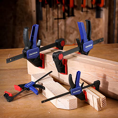 WORKPRO 4-Piece Mini Bar Clamp Set, 6"(2) & 4-1/2"(2) Wood Clamps, Blue - color: Blue, size: 4-Pack 4-1/2" and 6" Bar Clamps