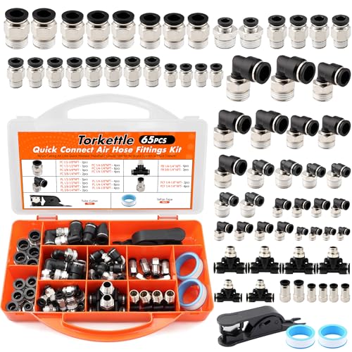 64PCS Air Hose Fitting Kit 1/8-1/2in NPT Brass PBT Push to Connect