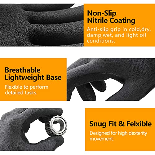 NEOTRIL Safety Work Gloves MicroFoam Nitrile Coated-3/6/12/36 Pairs,Breathable Nylon Working Gloves for Men Women - color: 12 Pairs/ Grey