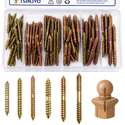100 pcs M4 M6 Self-Tapping Screw Hanger Bolts Assortment Set, Zinc Double Ended Thread Dowel Screws, Woodworking Furniture Screw for Wood Connecting & Fixing (40/50/60/80mm)