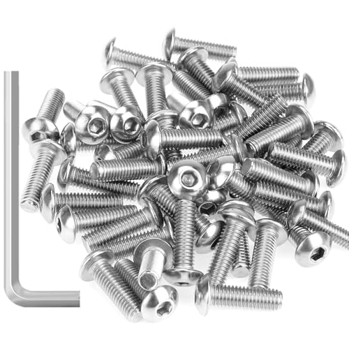 55 Pieces M5 x 16mm Button Head Socket Cap Screws, Thread Pitch 0.8mm, Sutemribor M5 Screws, 304 Stainless Steel, Fully Threaded, Silver - size: M5 x 16mm, style: Button Head