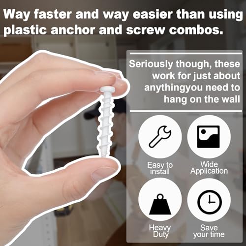 Blulu 100 Pcs Drywall Anchors 1/4 x 1-1/2 Inch Alloy Steel Light Wall Anchors Heavy Duty Self Drilling Screws for Drywall, Wood and Other Masonry Materials (White) - color: White