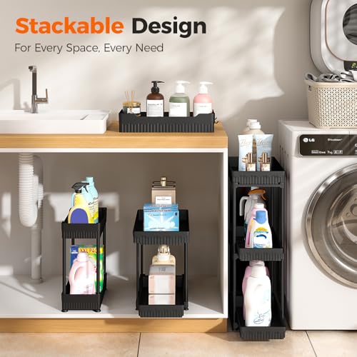 Sevenblue 3-Pack 2-Tier Under Sink Organizers with Sliding Drawers - color: Black 2-Tier Sliding, size: 14.8 Inch