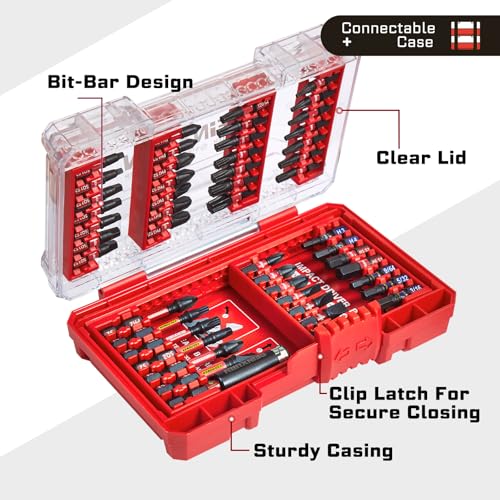 Geinxurn 49Pieces Impact Screwdriver Bits Set, Magnetic S2 Steel Phillips/Slotted/Square/Torx Insert Power Bits Tips, Impact Bit Holder with Red Storage Box Case - style: STKB049-RD