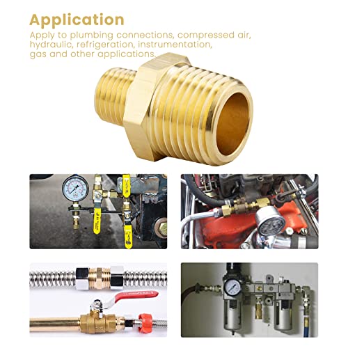 KOOTANS 1/2 NPT x 1/4 NPT Male Solid Brass Hex Nipples,4 PACK - size: 1/2 NPT x 1/4 NPT (O.D x O.D: 3/4'' x 1/2'')