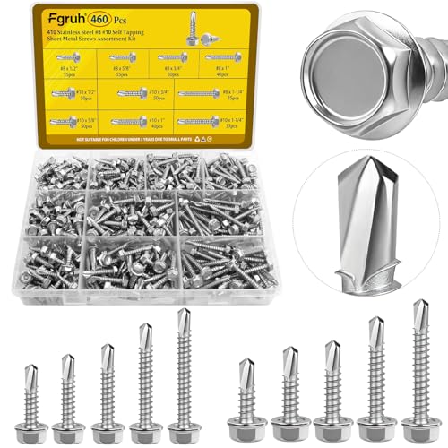 460Pcs #8#10 Hex Washer Head Self Tapping Sheet Metal Screws Kit - size: 460pcs #8#10 Silver