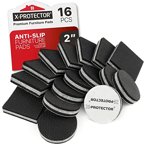 Non Slip Furniture Pads X-PROTECTOR - 16 pc 2" - Premium Furniture Grippers - size: 16 Round & Square 2"
