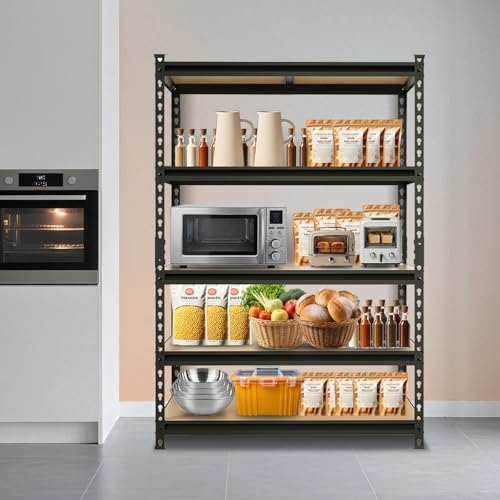 Big RED Storage Shelving Unit, 5-Tier Adjustable, Heavy Duty Metal Garage Shelves/Utility Rack for Kitchen, Pantry, Basement, Bathroom, Laundry - 2,000 lbs Capacity, Black, 72" H x 48" W x 18" D