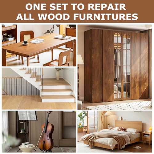 SEISSO Wood Furniture Repair Kit, Touch Up Markers Wood Fillers - size: 12Wood Fillters+12Markers+Wood Putty+Polish Wax