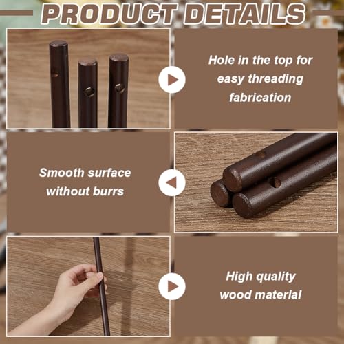BENECREAT 6PCS Wooden Dowels with Two Holes, 11.8inch Black Round Wooden Rod Sticks for Quilt Wall Hanging, Tapestry, Weaving, DIY Hardwood Craft, Hole: 5.5mm - color: Black