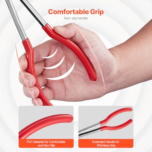 VEVOR 5-Piece Needle Nose Pliers, 11 in Long Needle Nose Pliers Set, Diagonal Cutting Pliers, 45°/ 90° Bent Nose Plier, Round Nose Plier, Long Nose Plier, Professional Pliers Set with Storage Bag - size: 11inch, style: 5pcs