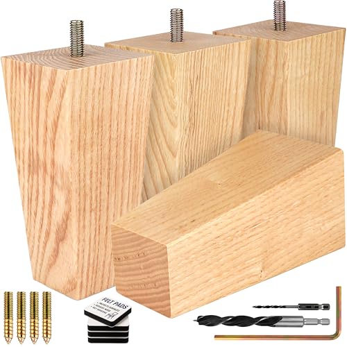 Airy Abode Premium Ash Wood Square Furniture Legs (Full Install Kit) - Pick Your Size and Color - color: Natural Ash Wood, size: 5 Inches