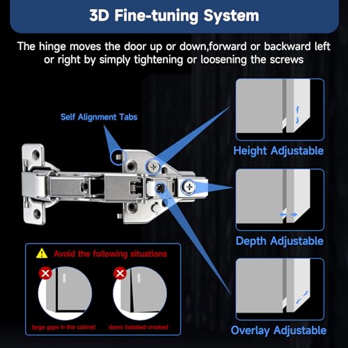 HJ 165 Degree Corner Cabinet Hinges, 2 Pack Lazy Susan Hinges, Face Frame Soft Close Concealed Hinges for Kitchen Corner Cabinet Folding Doors, 3D 6-Way Adjustable Replacement Hardware - size: 165°