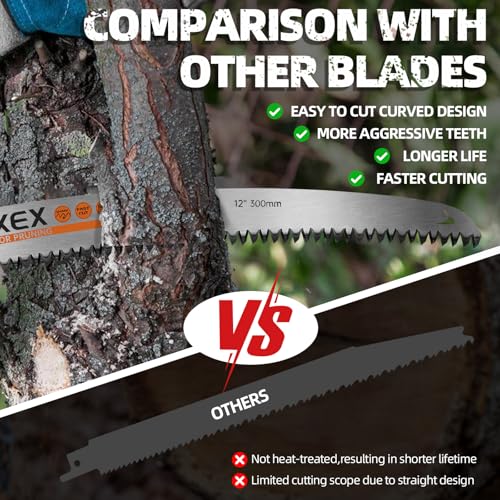 ALEXEX 6Pcs 12" Japanese Teeth Reciprocating Saw Blades for Wood Cutting and Tree Trimming, 6TPI Arc Curved Wood Sawzall Blades for PVC Pipe Cutting, Cr-V Sabre Sawzall Pruning Blades 12 Inch - size: 12 Inch 6TPI