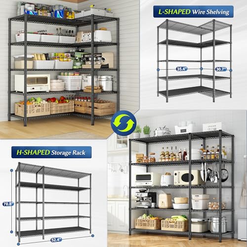 Romorgniz 52.36" W Storage Shelves, 1200LBS Heavy-Duty&L-Shaped for Kitchen - size: 13.78"D x 52.36"W x 70.8"H