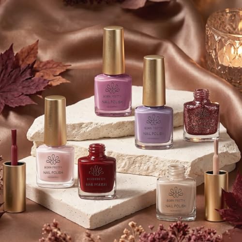 Born Pretty Nude Nail Polish Set 6 Colors Lilac Lavender Burgundy Red Khaki - color: Muted Muse