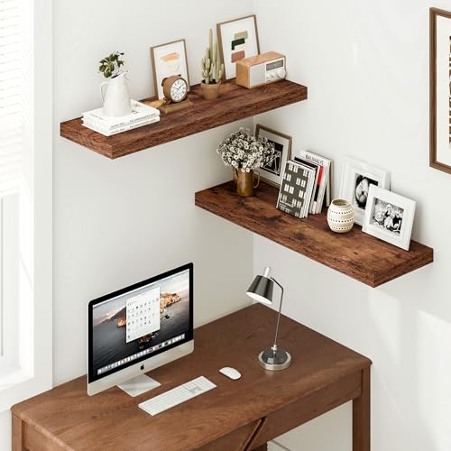 Vivelove 36 Inch Floating Shelve 12 Deep, 36 x 12 Inch, Rustic, Set of 2 - color: Rustic Brown, size: 35.4”wx12”dx1.5”h