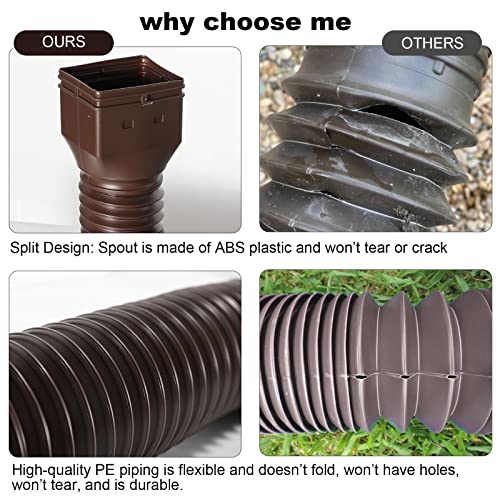 plusgutter Brown 2-Pack Rain Gutter Downspout Extensions Flexible, Drain Downspout Extender,Down Spout Drain Extender, Gutter Connector Rainwater Drainage,Extendable from 21 to 68 Inches - color: Brown