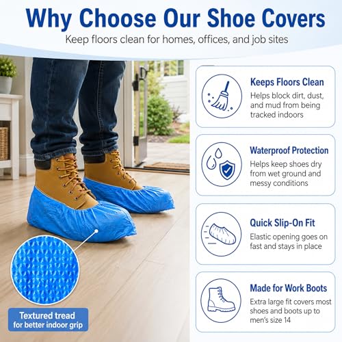 INNOVATIVE HAUS Blue Waterproof Disposable Booties, Shoe Covers, XL