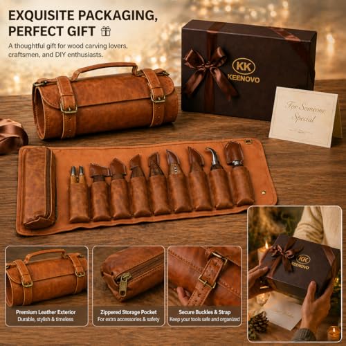 Deluxe Wood Carving Kit, 26Pcs Whittling Tools with 6 Basswood Blocks & Leather Case, High-Carbon Steel Knives, Safety Gloves, Woodworking Set for Beginners Adults DIY Craft Gifts